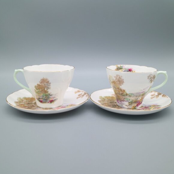 Shelley Heather Cup and Saucer New Cambridge Landscape 1940s | Pattern 13419 - Picture 6 of 7